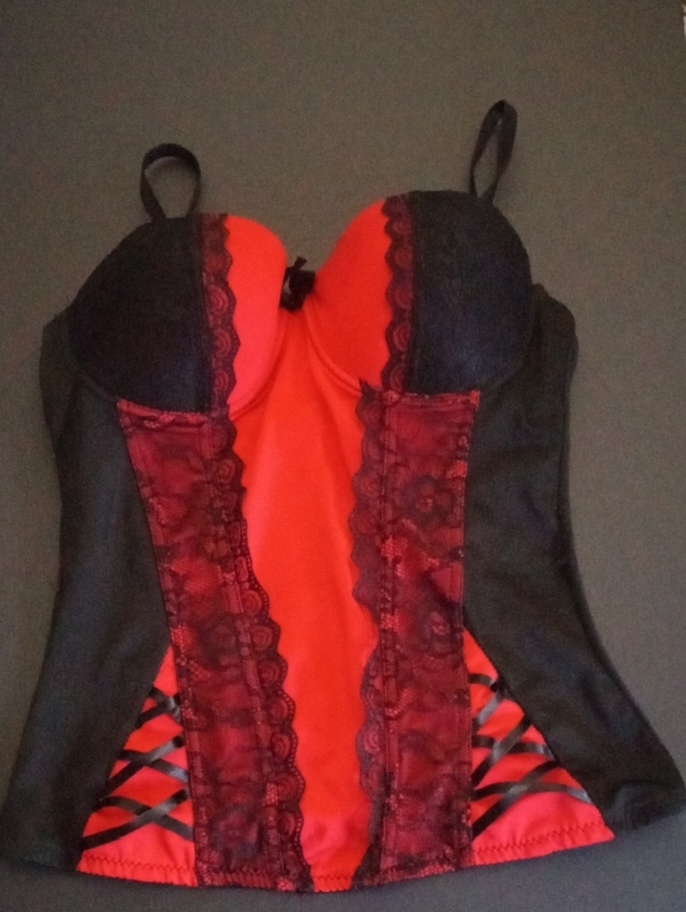 Body Rage Cortisol Red and Black Lace Panel Bustier Top Large - Picture 1 of 15